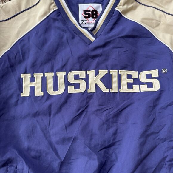 VTG 90s Washington Huskies Lined Pullover Spell Out Print Logo 58 L Purple Gold - Picture 4 of 8